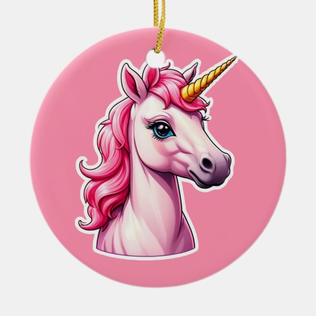 Ornamento De Cerâmica Fantasia Rosa Unicorn (Frente)
