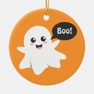 Ornamento De Cerâmica Fantasma Bonito que Diz Boo, Feliz Halloween