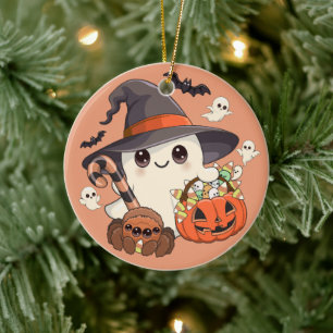 Ornamento De Cerâmica Fantasma de Halloween Fofo no Estilo Kawaii