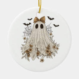 Ornamento De Cerâmica Fantasma de Renda Elegante com Laço | Fantasma Flo