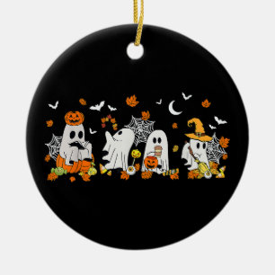 Ornamento De Cerâmica Fantasma Fofo Bebendo Café Halloween Fantasma de O