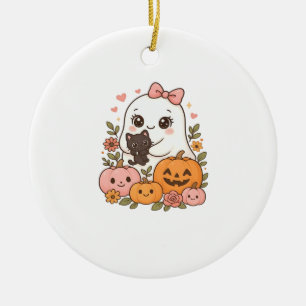 Ornamento De Cerâmica Fantasma Kawaii Halloween Gato Preto Abóbora Outon