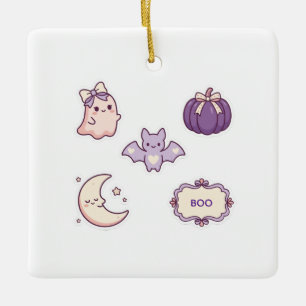 Ornamento De Cerâmica Fantasma Morcego Abóbora Lua Rosa Roxo Halloween F