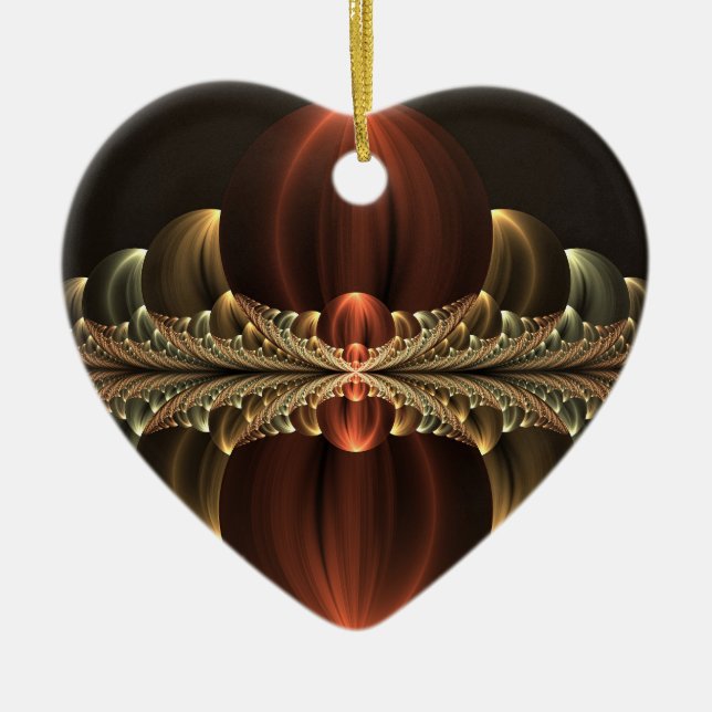 Ornamento De Cerâmica Fantasy Construction Shiny Abstrato Fractal Heart (Frente)