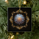 Ornamento De Cerâmica Fantasy Flor Romântico e Quadro Dourado<br><div class="desc">Uma design de flores romântica e fantástica com um conto de fadas com um quadro de ouro.</div>