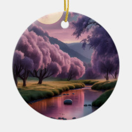 Ornamento De Cerâmica Fantasy Moonlit River Dreamscape Illustration