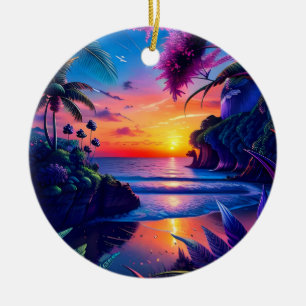 Ornamento De Cerâmica Fantasy Tropical Beach Two