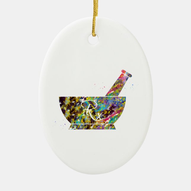 Ornamento De Cerâmica Farmacêutico Pestle e Mortar (Frente)