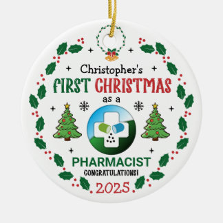 Ornamento De Cerâmica Farmacêutico Primeiro Natal Personalizado