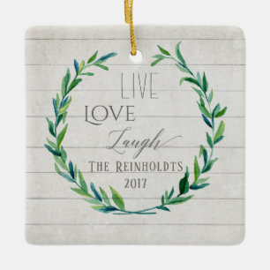 Ornamento De Cerâmica Farmhouse Christmas Watercolor Wreath w Photo