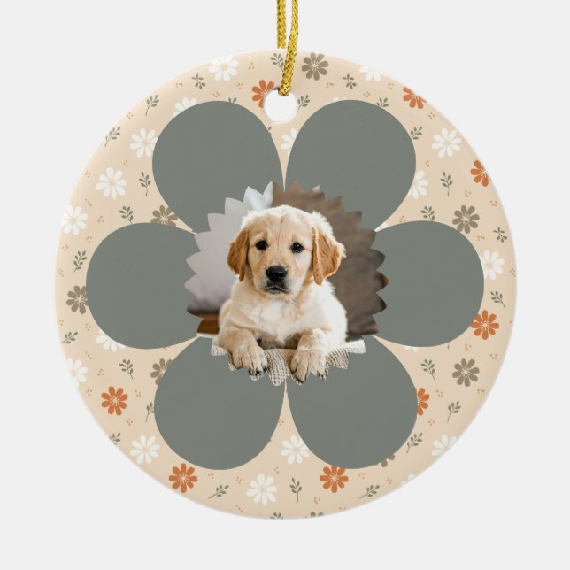 Ornamento De Cerâmica Farmhouse Floral Bonita Primeiro Natal (Frente)