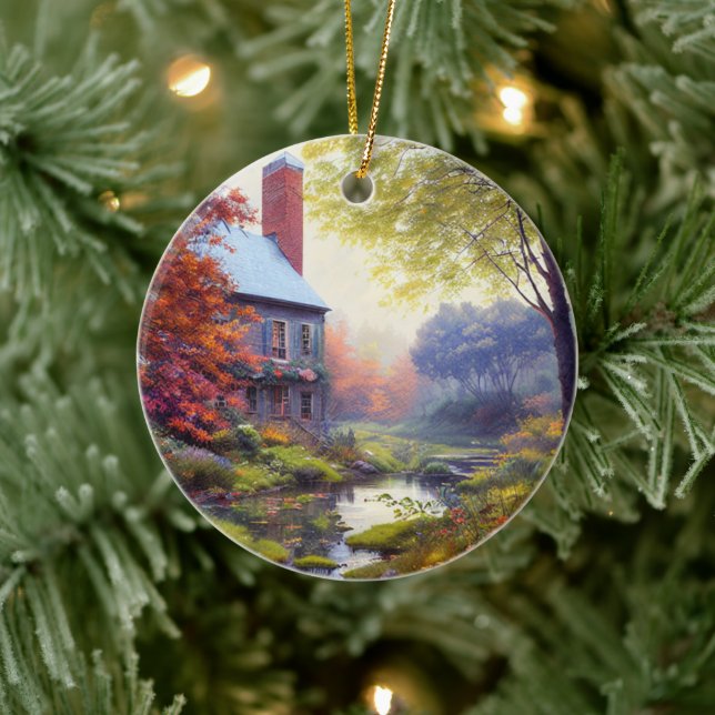 Ornamento De Cerâmica Farmhouse/stream/bosque/pintura (Árvore)