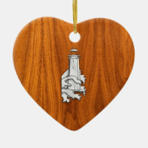 Ornamento De Cerâmica Farol Chrome Style no Decor de Madeira Teak