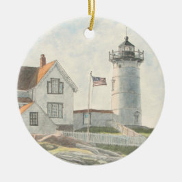 Ornamento De Cerâmica Farol de Cape Neddick Aquarela