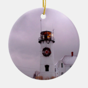 Ornamento De Cerâmica Farol de Chatham na neve