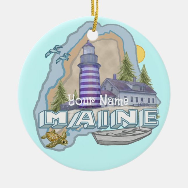 Ornamento De Cerâmica Farol de Maine  (Frente)