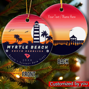 Ornamento De Cerâmica Farol de Myrtle Beach SC Retro Sunset Souvenirs