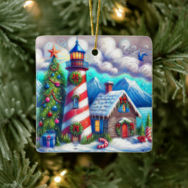 Ornamento De Cerâmica Farol de Natal Montanha Costeira Náutica