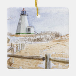 Ornamento De Cerâmica Farol de Plymout em Aquarela