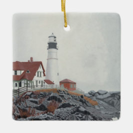 Ornamento De Cerâmica Farol de Portland Head na Névoa
