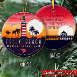 Ornamento De Cerâmica Farol Folly Beach SC Retro Sunset Souvenirs<br><div class="desc">Folly Beach retro Beach design de férias. Folly Beach South Carolina, ilha de Vintage souvenir para viagem para a ilha da Carolina do Sul. Folly Beach trabalho de arte para férias e mochilas da Carolina do Sul. Folly Beach retro souvenir. Design para mochilas e viagem para a Carolina do Sul....</div>