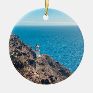 Ornamento De Cerâmica farol no penhasco azul oceano Havaí