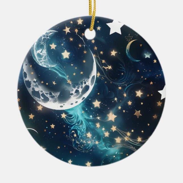 Ornamento De Cerâmica Fases da Lua Azul Gélida (Frente)