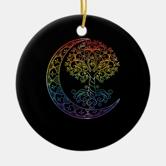 Ornamento De Cerâmica Fases da Lua Crescente da Árvore da Vida Mandala Y (Frente)