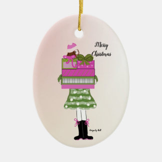Ornamento De Cerâmica Fashion Girl Laden With Christmas Packages