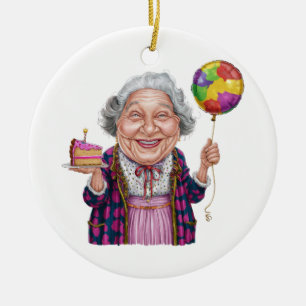 Ornamento De Cerâmica Fatia de Bolo de Aniversário da Nana Humorística