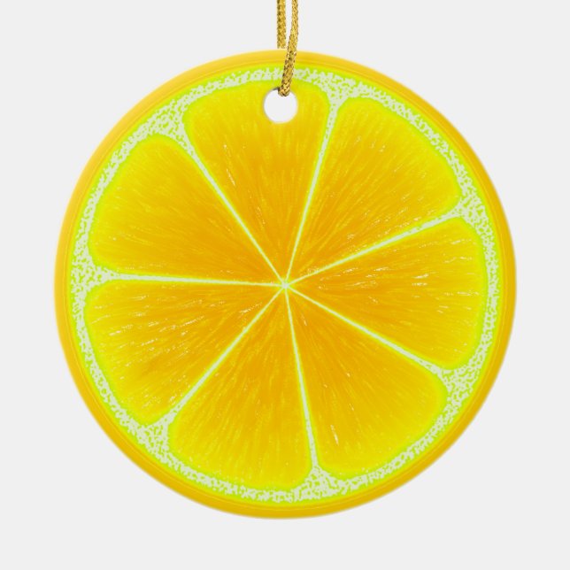Ornamento De Cerâmica Fatia de Fruta de Limão Amarelo Citrus (Frente)
