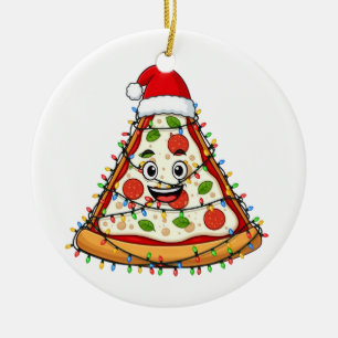 Ornamento De Cerâmica Fatia de Pizza de Natal com Chapéu de Papai Noel p