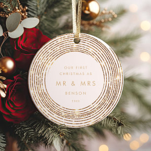 Ornamento De Cerâmica Faux Glitter Dourado Circles 1rua Marco de Natal