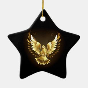 Ornamento De Cerâmica Faux Gold Foil Peace Dove em Preto