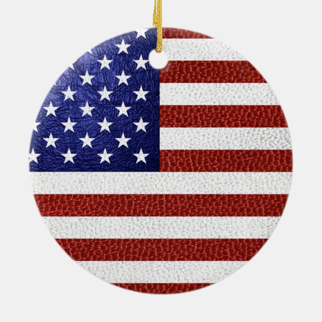 Ornamento De Cerâmica Faux Red White Blue Leather USA Flag (Traseira)