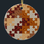 Ornamento De Cerâmica Faux wood jigsaw puzzle<br><div class="desc">Easily personalize this multi colored faux wood jigsaw puzzle piece pattern by adding your own name or text. CLICK CUSTOMIZE to add name text or photo. Visit the PHOTO_GIFTZ STORE for matching products. PLEASE NOTE this is a printed graphic and is not real wood.</div>