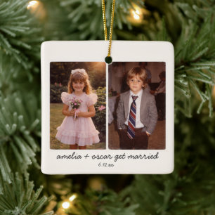 Ornamento De Cerâmica Favor de casamento de foto da infância no Natal