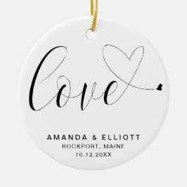Ornamento De Cerâmica Favor do Casamento Negro e Branco do Coração de Am