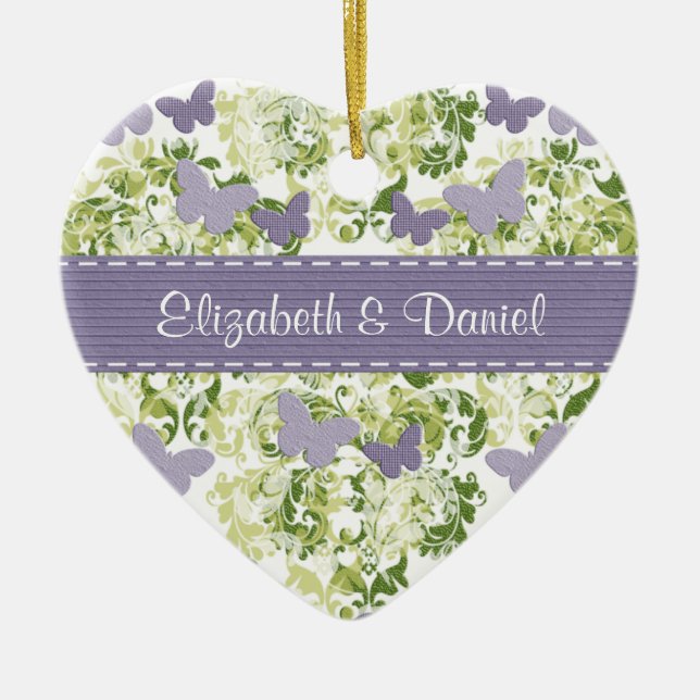 Ornamento De Cerâmica Favores roxos feitos sob encomenda do casamento do (Frente)