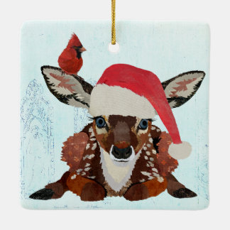 ORNAMENTO DE CERÂMICA FAWN & CARDINAL CHRISTMAS