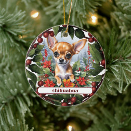Ornamento De Cerâmica Fawn Chihuahua Puppy Feriado Joy Natal Personaliza