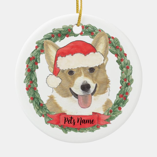 Ornamento De Cerâmica Fawn Corgi Personalizado Natal (Frente)