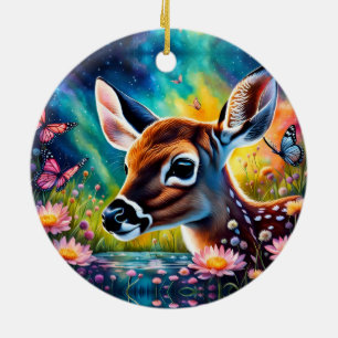 Ornamento De Cerâmica Fawn em Meadow Pond