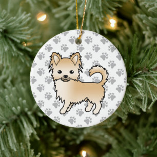 Ornamento De Cerâmica Fawn Long Casaco Chihuahua Cartoon Dog & Paws