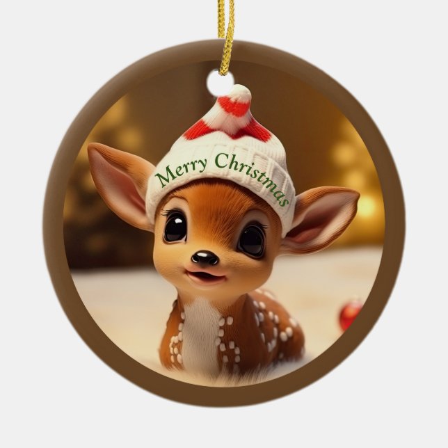 Ornamento De Cerâmica Fawn Natal (Frente)