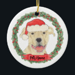 Ornamento De Cerâmica Fawn Personalizado Tan Staffy Pitbull<br><div class="desc">Façam a lista legal este ano com um ornamento personalizado da sua querida fawn tan staffy pitbull! Para os presentes mais doces,  emparelhe-o com um impressão de arte correspondente ou outro item da minha coleção!</div>