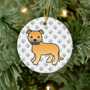 Ornamento De Cerâmica Fawn Staffordshire Bull Terrier Cute Cartoon