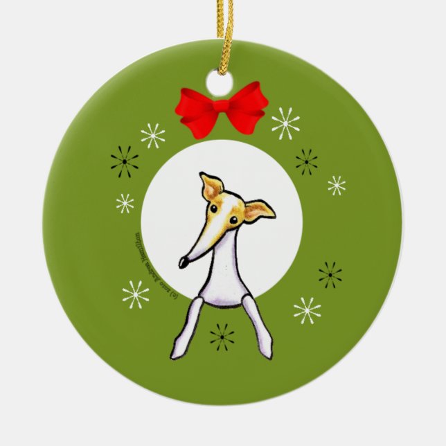 Ornamento De Cerâmica Fawn White Italiano Greyhound Natal Clássico (Frente)