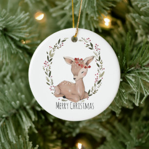 Ornamento De Cerâmica Fawn Wreath Natal