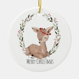 Ornamento De Cerâmica Fawn Wreath Natal
